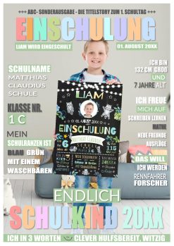 Meilensteintafel Geschenk Zur Einschulung Einschulungsposter Schulanfang Personalisiert Magazin Zeitschrift Junge
