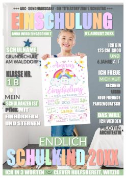 Meilensteintafel Geschenk Zur Einschulung Einschulungsposter Schulanfang Personalisiert Magazin Zeitschrift Mädchen