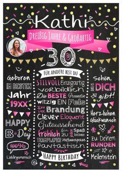 Meilensteintafel Chalkboard 30. Geburtstag Geschenk Personalisiert Geburtstagstafel Frau Mann Gold Pink Foto Klassik
