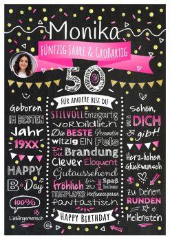 Meilensteintafel Chalkboard 50. Geburtstag Geschenk Personalisiert Geburtstagstafel Frau Mann Gold Pink Foto Klassik