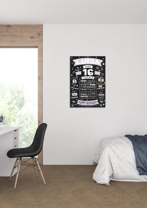 Meilensteintafel Chalkboard Geschenk 16. Geburtstag Personalisiert Geburtstagsposter Teenager Mädchen Junge Retro Classic03