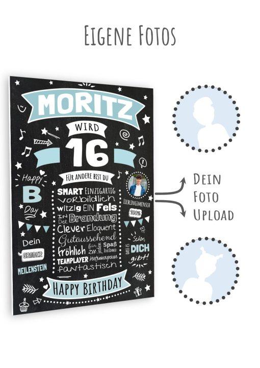 Meilensteintafel Chalkboard Geschenk 16. Geburtstag Personalisiert Geburtstagsposter Teenager Mädchen Junge Retro Classic10