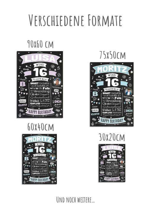 Meilensteintafel Chalkboard Geschenk 16. Geburtstag Personalisiert Geburtstagsposter Teenager Mädchen Junge Retro Classic11