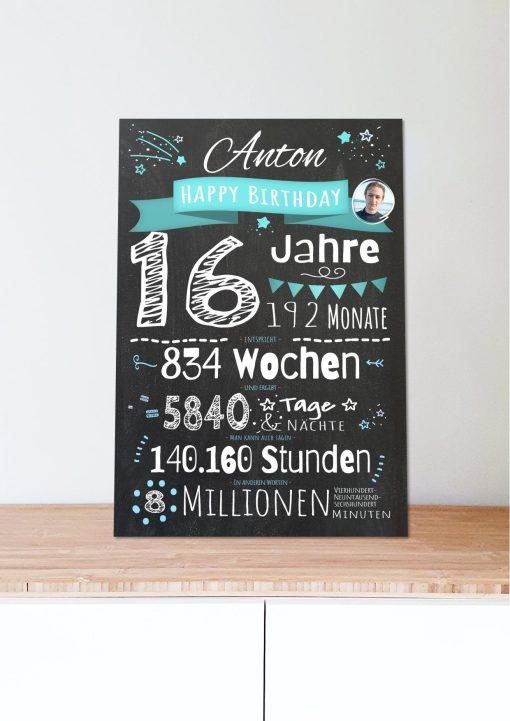 Meilensteintafel Chalkboard Geschenk 16. Geburtstag Personalisiert Junge Mädchen Geburtstagstafel Zahlenspaß (3)