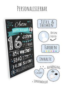 Meilensteintafel Chalkboard Geschenk 16. Geburtstag Personalisiert Junge Mädchen Geburtstagstafel Zahlenspaß (6)