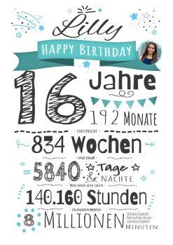 Meilensteintafel Chalkboard Geschenk 16. Geburtstag Personalisiert Junge Mädchen Geburtstagstafel Zahlenspaß White