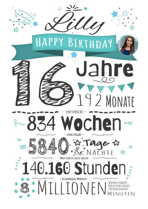 Meilensteintafel Chalkboard Geschenk 16. Geburtstag Personalisiert Junge Mädchen Geburtstagstafel Zahlenspaß White