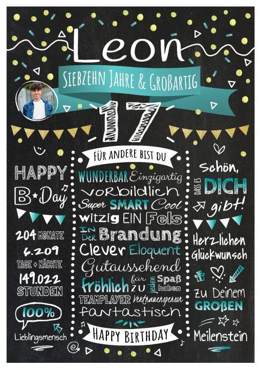 Meilensteintafel Chalkboard Geschenk 17. Geburtstag Personalisiert Geburtstagstafel Klassik Teenager Mädchen Junge Türkis