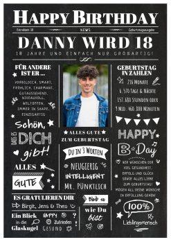 Meilensteintafel Chalkboard Geschenk 18. Geburtstag Zeitung Geburtstagsposter Jahrgangsposter Personalisiert Frau Mann Happy Birthday 1