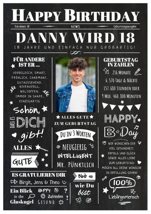 Meilensteintafel Chalkboard Geschenk 18. Geburtstag Zeitung Geburtstagsposter Jahrgangsposter Personalisiert Frau Mann Happy Birthday 1