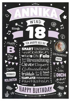 Meilensteintafel Chalkboard Geschenk 18. Geburtstag Personalisiert Geburtstagsposter Frau Mann Retro Classic Lila