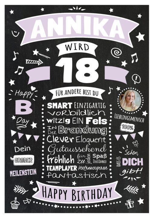 Meilensteintafel Chalkboard Geschenk 18. Geburtstag Personalisiert Geburtstagsposter Frau Mann Retro Classic Lila