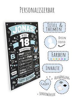 Meilensteintafel Chalkboard Geschenk 18. Geburtstag Personalisiert Geburtstagsposter Frau Mann Retro Classic09