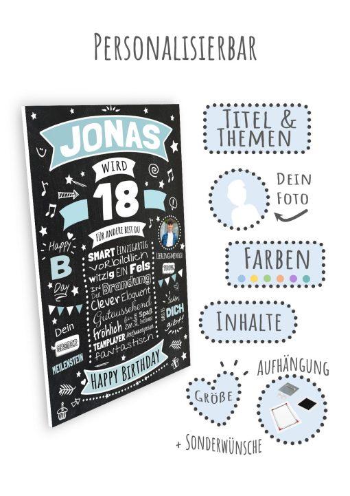 Meilensteintafel Chalkboard Geschenk 18. Geburtstag Personalisiert Geburtstagsposter Frau Mann Retro Classic09