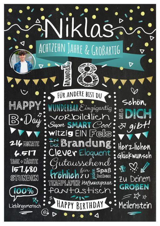 Meilensteintafel Chalkboard Geschenk 18. Geburtstag Personalisiert Volljährigkeit Geburtstagstafel Klassik Mann Frau Türkis