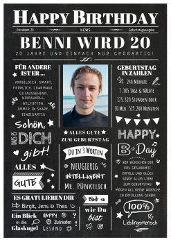 Meilensteintafel Chalkboard Geschenk 20. Geburtstag Zeitung Geburtstagsposter Jahrgangsposter Personalisiert Frau Mann Happy Birthday 1