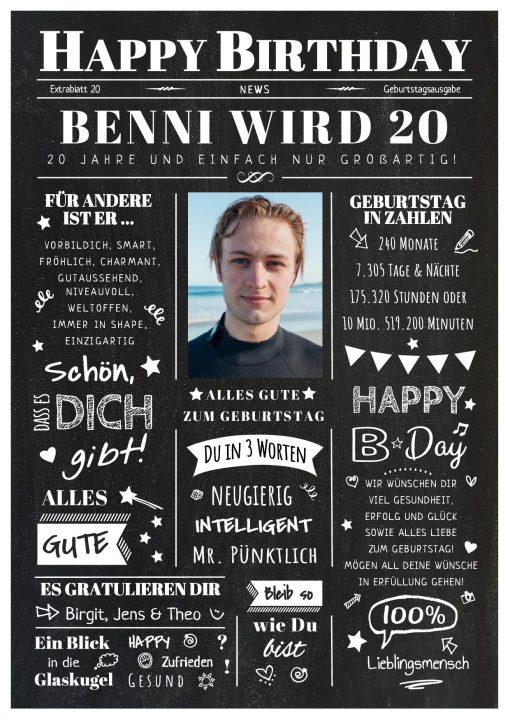 Meilensteintafel Chalkboard Geschenk 20. Geburtstag Zeitung Geburtstagsposter Jahrgangsposter Personalisiert Frau Mann Happy Birthday 1