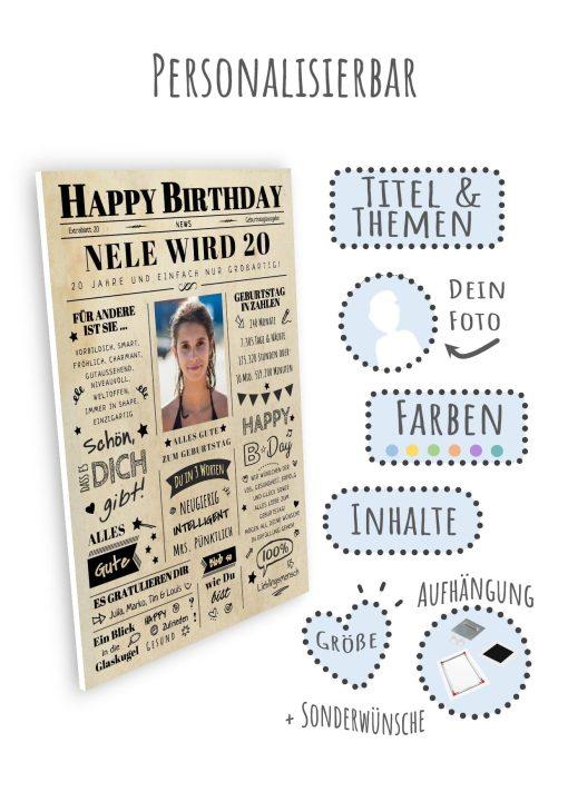 Meilensteintafel Chalkboard Geschenk 20. Geburtstag Zeitung Geburtstagsposter Jahrgangsposter Personalisiert Frau Mann Happy Birthday (9)
