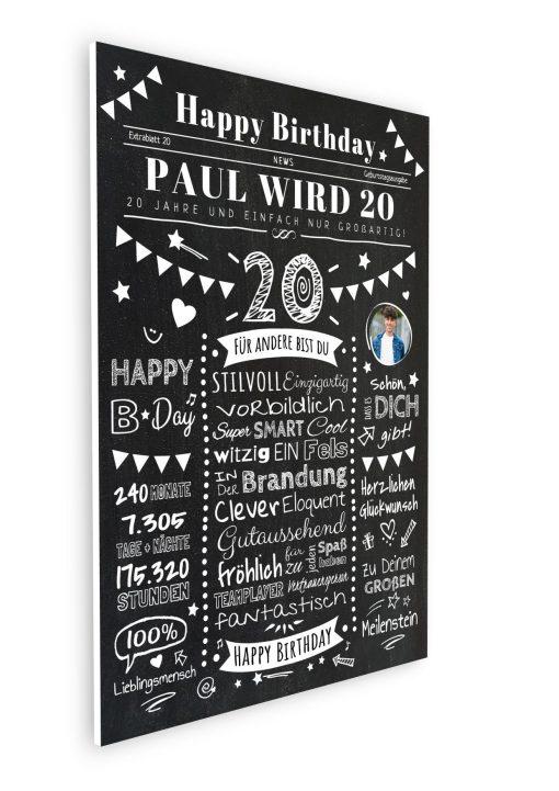 Meilensteintafel Chalkboard Geschenk 20. Geburtstag Zeitung Personalisiert Geburtstagstafel Mann Frau Klassik08