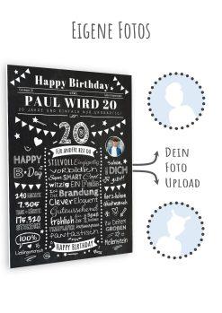 Meilensteintafel Chalkboard Geschenk 20. Geburtstag Zeitung Personalisiert Geburtstagstafel Mann Frau Klassik11