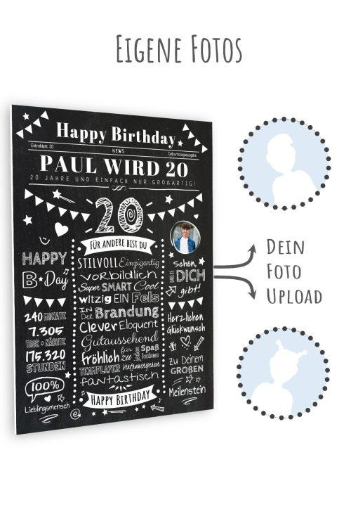 Meilensteintafel Chalkboard Geschenk 20. Geburtstag Zeitung Personalisiert Geburtstagstafel Mann Frau Klassik11