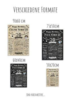 Meilensteintafel Chalkboard Geschenk 20. Geburtstag Zeitung Personalisiert Geburtstagstafel Mann Frau Klassik12