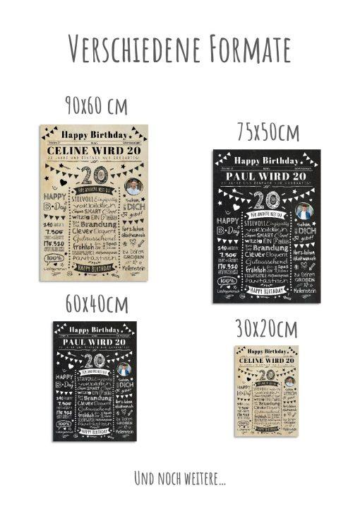 Meilensteintafel Chalkboard Geschenk 20. Geburtstag Zeitung Personalisiert Geburtstagstafel Mann Frau Klassik12