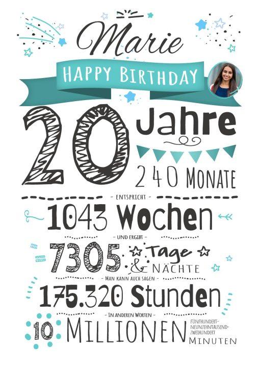 Meilensteintafel Chalkboard Geschenk 20. Geburtstag Personalisiert Frau Mann Geburtstagstafel Zahlenspaß White
