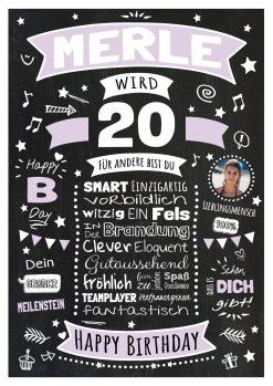 Meilensteintafel Chalkboard Geschenk 20. Geburtstag Personalisiert Geburtstagsposter Frau Mann Retro Classic Lila