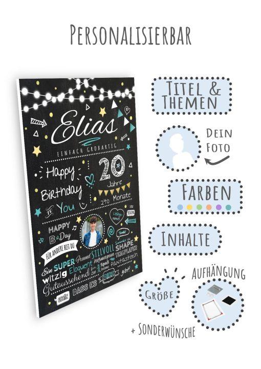Meilensteintafel Chalkboard Geschenk 20. Geburtstag Personalisiert Geburtstagstafel Frau Mann Chalk O Classic (9)