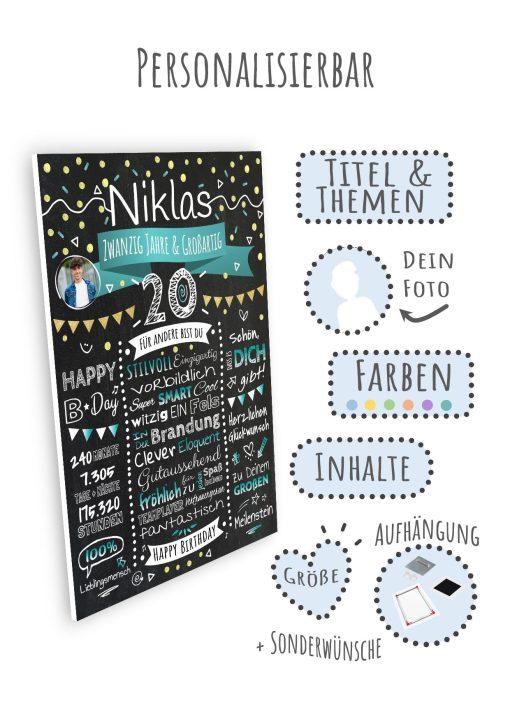 Meilensteintafel Chalkboard Geschenk 20. Geburtstag Personalisiert Geburtstagstafel Klassik Mann Frau09