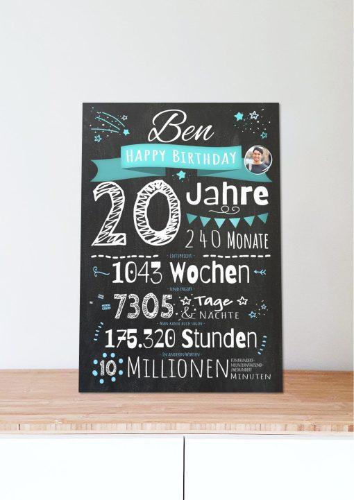 Meilensteintafel Chalkboard Geschenk 20. Geburtstag Personalisiert Mann Frau Geburtstagstafel Zahlenspaß06