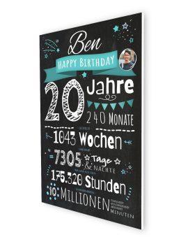 Meilensteintafel Chalkboard Geschenk 20. Geburtstag Personalisiert Mann Frau Geburtstagstafel Zahlenspaß07