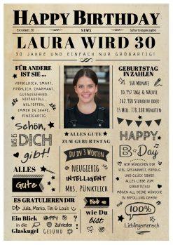 Meilensteintafel Chalkboard Geschenk 30. Geburtstag Zeitung Geburtstagsposter Jahrgangsposter Personalisiert Frau Mann Happy Birthday 2