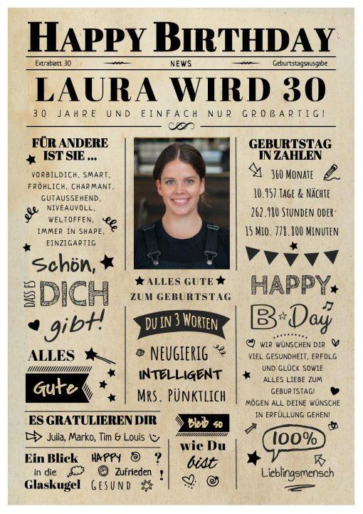 Meilensteintafel Chalkboard Geschenk 30. Geburtstag Zeitung Geburtstagsposter Jahrgangsposter Personalisiert Frau Mann Happy Birthday 2