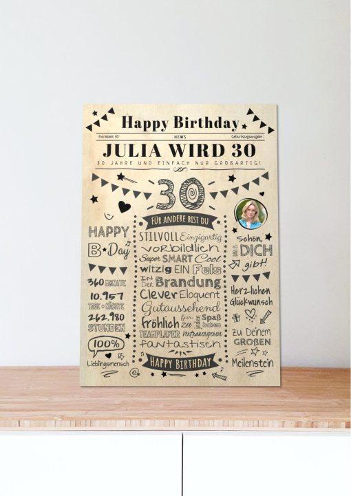 Meilensteintafel Chalkboard Geschenk 30. Geburtstag Zeitung Personalisiert Geburtstagstafel Mann Frau Klassik06