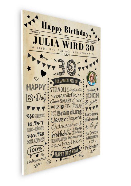 Meilensteintafel Chalkboard Geschenk 30. Geburtstag Zeitung Personalisiert Geburtstagstafel Mann Frau Klassik08