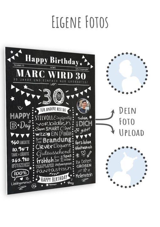 Meilensteintafel Chalkboard Geschenk 30. Geburtstag Zeitung Personalisiert Geburtstagstafel Mann Frau Klassik11