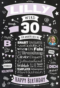 Meilensteintafel Chalkboard Geschenk 30. Geburtstag Personalisiert Geburtstagsposter Frau Mann Retro Classic Lila