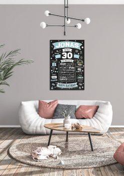 Meilensteintafel Chalkboard Geschenk 30. Geburtstag Personalisiert Geburtstagsposter Frau Mann Retro Classic04