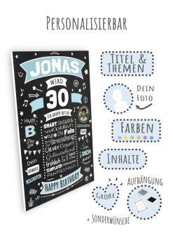 Meilensteintafel Chalkboard Geschenk 30. Geburtstag Personalisiert Geburtstagsposter Frau Mann Retro Classic09