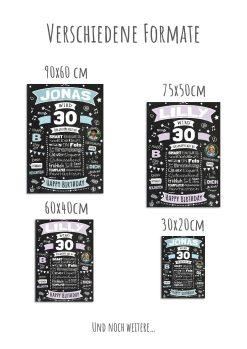 Meilensteintafel Chalkboard Geschenk 30. Geburtstag Personalisiert Geburtstagsposter Frau Mann Retro Classic12