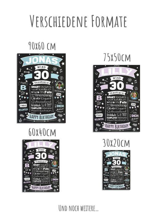 Meilensteintafel Chalkboard Geschenk 30. Geburtstag Personalisiert Geburtstagsposter Frau Mann Retro Classic12