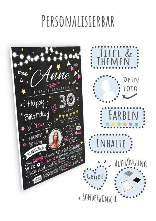 Meilensteintafel Chalkboard Geschenk 30. Geburtstag Personalisiert Geburtstagstafel Frau Mann Chalk O Classic (9)