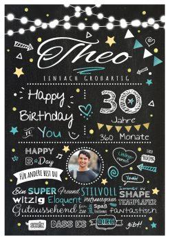 Meilensteintafel Chalkboard Geschenk 30. Geburtstag Personalisiert Geburtstagstafel Frau Mann Chalk O Classic Türkis