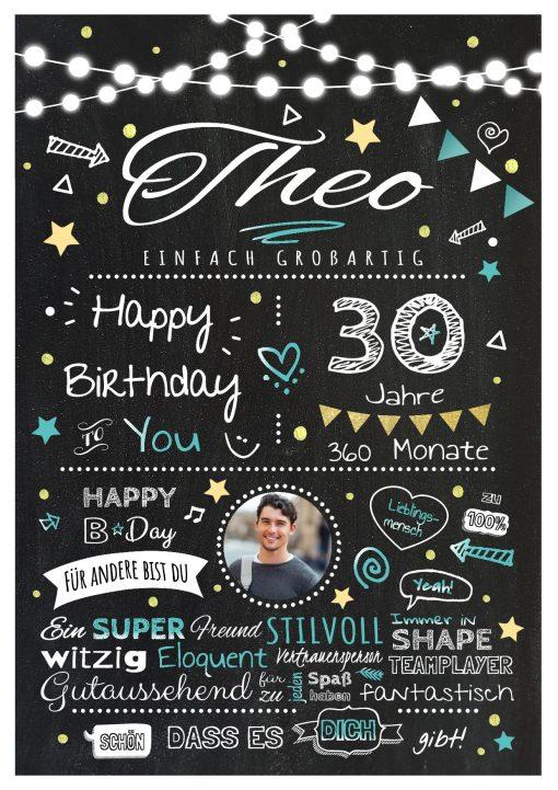 Meilensteintafel Chalkboard Geschenk 30. Geburtstag Personalisiert Geburtstagstafel Frau Mann Chalk O Classic Türkis