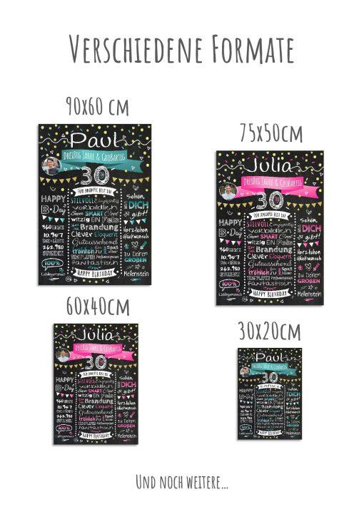 Meilensteintafel Chalkboard Geschenk 30. Geburtstag Personalisiert Geburtstagstafel Klassik Mann Frau (1)12