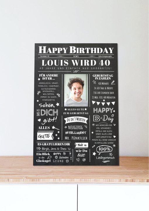 Meilensteintafel Chalkboard Geschenk 40. Geburtstag Zeitung Geburtstagsposter Jahrgangsposter Personalisiert Frau Mann Happy Birthday (6)