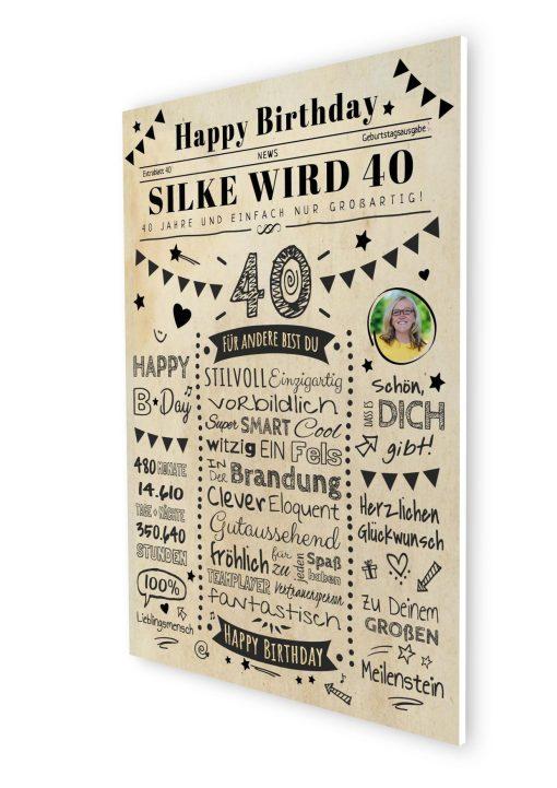 Meilensteintafel Chalkboard Geschenk 40. Geburtstag Zeitung Personalisiert Geburtstagstafel Mann Frau Klassik07