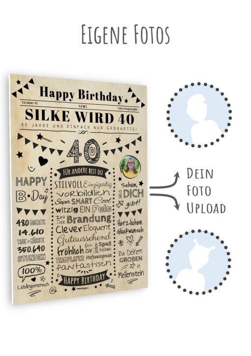 Meilensteintafel Chalkboard Geschenk 40. Geburtstag Zeitung Personalisiert Geburtstagstafel Mann Frau Klassik11